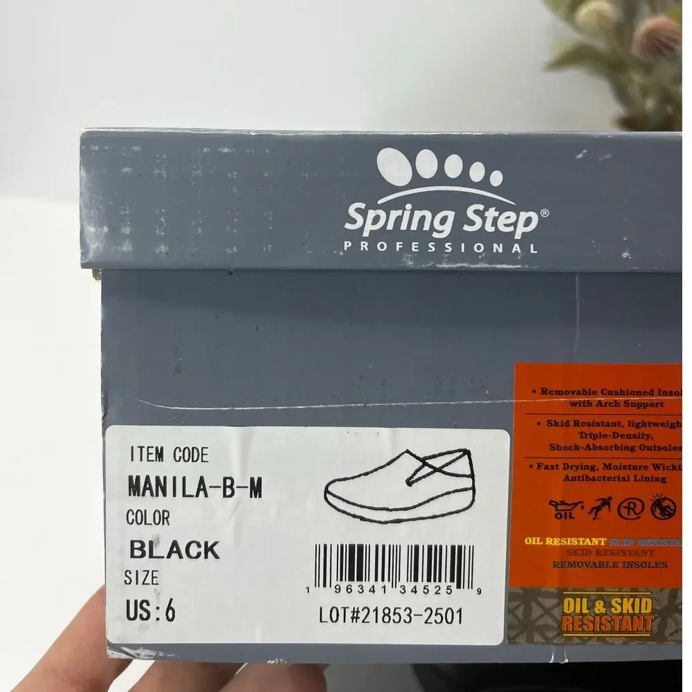 Spring Step Manila Leather Work Slip Resistant Clog Black 581587 Women's 6M NWB